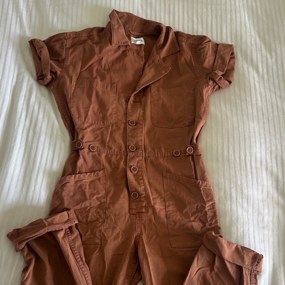 pistola Pants - Pistola rust brown button-front jumpsuit!
